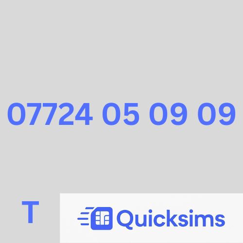 Tesco sim card with VIP Memorable Mobile Number 07724 05 09 09 with zero credit which once topped up can be ported to other providers