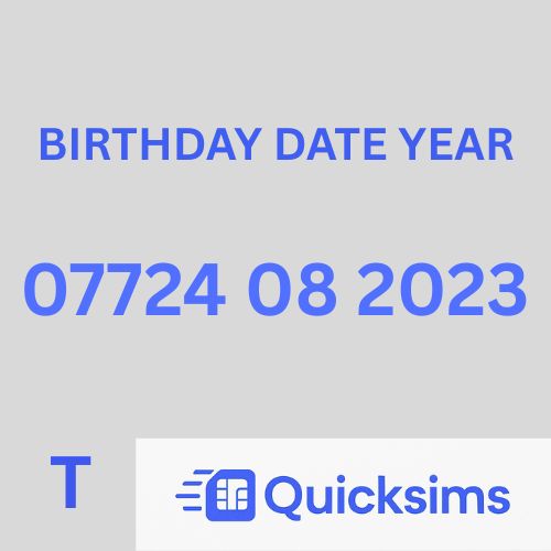 Tesco sim card with VIP Memorable Mobile Number 07724 08 2023 BIRTHDAY DATE YEAR with zero credit which once topped up can be ported to other providers