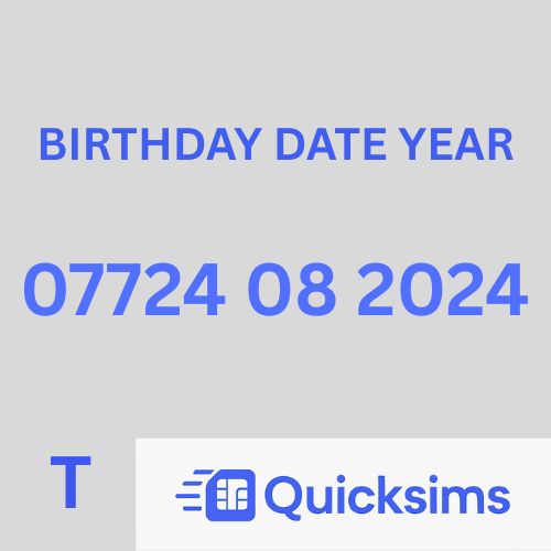 Tesco sim card with VIP Memorable Mobile Number 07724 08 2024 BIRTHDAY DATE YEAR with zero credit which once topped up can be ported to other providers