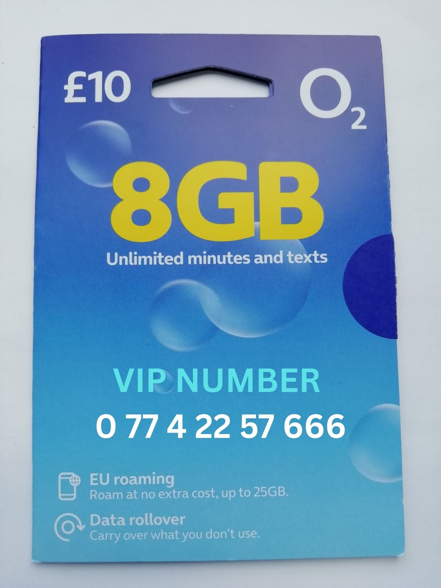 O2 sim card with VIP Memorable Mobile Number 0 77 4 22 57 666 with zero credit which once topped up can be ported to other providers