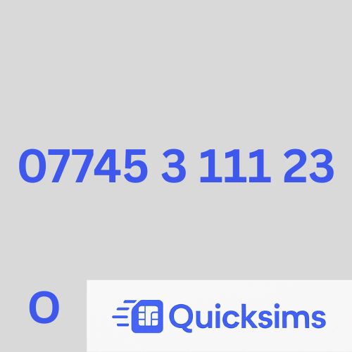 O2 sim card with VIP Memorable Mobile Number 07745 3 111 23 with zero credit which once topped up can be ported to other providers