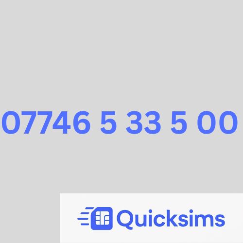 O2 sim card with VIP Memorable Mobile Number 07746 5 33 5 00 with zero credit which once topped up can be ported to other providers