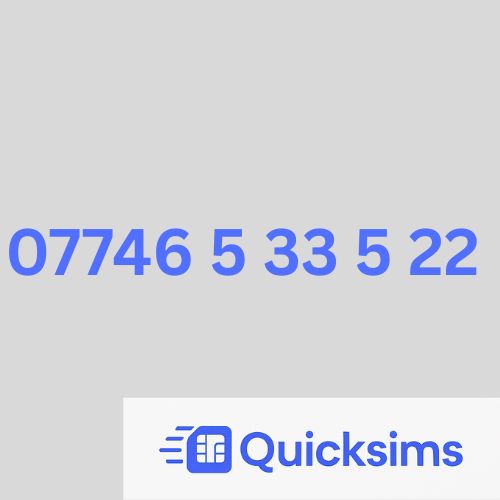 O2 sim card with VIP Memorable Mobile Number 07746 5 33 5 22 with zero credit which once topped up can be ported to other providers