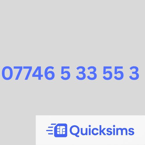 O2 sim card with VIP Memorable Mobile Number 07746 5 33 55 3 with zero credit which once topped up can be ported to other providers