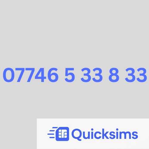 O2 sim card with VIP Memorable Mobile Number 07746 5 33 8 33 with zero credit which once topped up can be ported to other providers