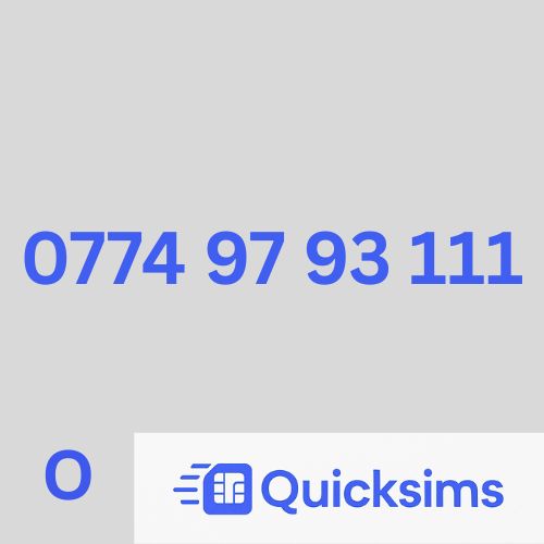O2 sim card with VIP Memorable Mobile Number 0774 97 93 111 with zero credit which once topped up can be ported to other providers