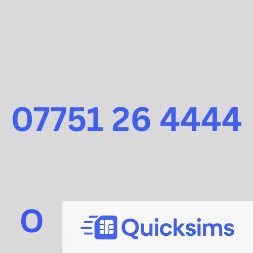 O2 sim card with VIP Memorable Mobile Number 07751 26 4444 with zero credit which once topped up can be ported to other providers