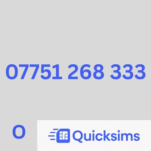 O2 sim card with VIP Memorable Mobile Number 07751 268 333 with zero credit which once topped up can be ported to other providers