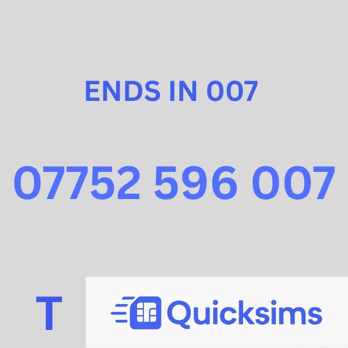 Tesco sim card with VIP Memorable Mobile Number 07752 596 007 JAMES BOND ASTON MARTIN with zero credit which once topped up can be ported to other providers
