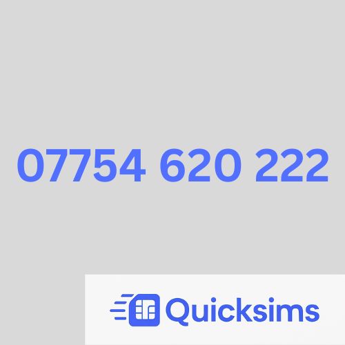 O2 sim card with VIP Memorable Mobile Number 07754 620 222 with zero credit which once topped up can be ported to other providers