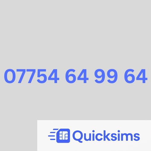 O2 sim card with VIP Memorable Mobile Number 07754 64 99 64 with zero credit which once topped up can be ported to other providers