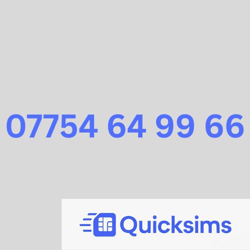 O2 sim card with VIP Memorable Mobile Number 07754 64 99 66 with zero credit which once topped up can be ported to other providers