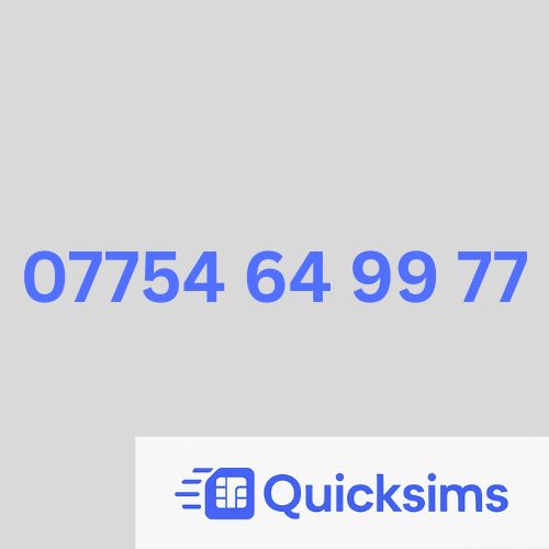 O2 sim card with VIP Memorable Mobile Number 07754 64 99 77 with zero credit which once topped up can be ported to other providers