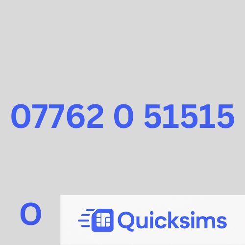 O2 sim card with VIP Memorable Mobile Number 07762 0 51515 with zero credit which once topped up can be ported to other providers