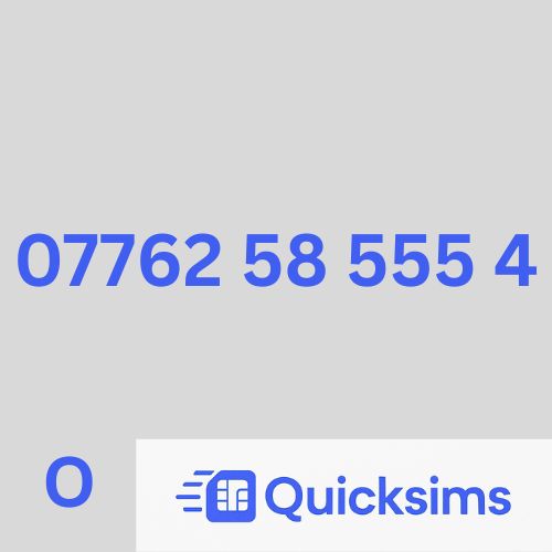 O2 sim card with VIP Memorable Mobile Number 07762 58 555 4 with zero credit which once topped up can be ported to other providers