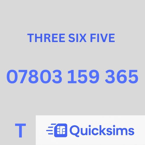 Tesco sim card with VIP Memorable Mobile Number 07803 159 365 with zero credit which once topped up can be ported to other providers