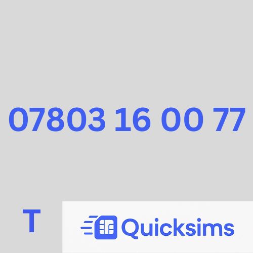 Tesco sim card with VIP Memorable Mobile Number 07803 16 00 77 with zero credit which once topped up can be ported to other providers