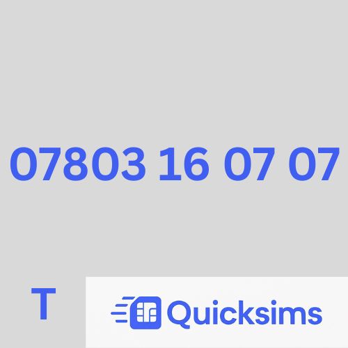 Tesco sim card with VIP Memorable Mobile Number 07803 16 07 07 with zero credit which once topped up can be ported to other providers