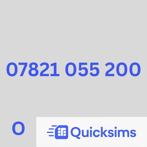 O2 sim card with VIP Memorable Mobile Number 07821 055 200 with zero credit which once topped up can be ported to other providers