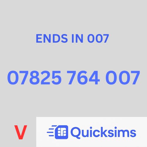 Vodafone sim card with VIP Memorable Mobile Number 07825 764 007 JAMES BOND ASTON MARTIN with zero credit which once topped up can be ported to other providers