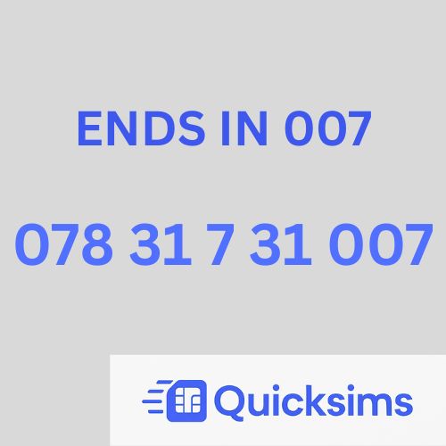 Vodafone sim card with VIP Memorable Mobile Number 078 31 7 31 007 JAMES BOND with zero credit which once topped up can be ported to other providers