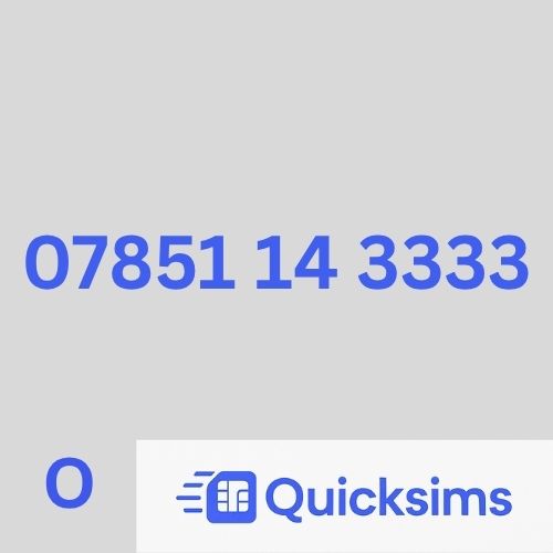 O2 sim card with VIP Memorable Mobile Number  07851 14 3333 with zero credit which once topped up can be ported to other providers