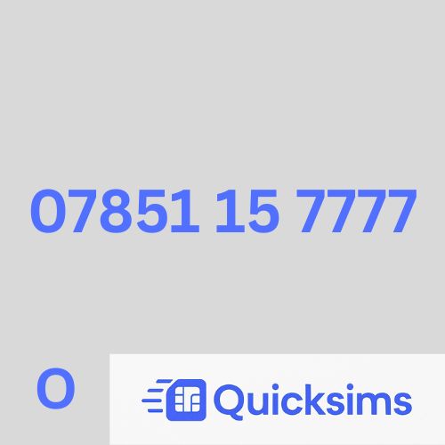 O2 sim card with VIP Memorable Mobile Number 07851 15 7777 with zero credit which once topped up can be ported to other providers