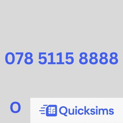 O2 sim card with VIP Memorable Mobile Number 078 5115 8888 with zero credit which once topped up can be ported to other providers