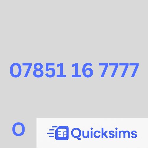 O2 sim card with VIP Memorable Mobile Number 07851 16 7777 with zero credit which once topped up can be ported to other providers