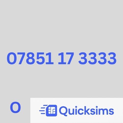 O2 sim card with VIP Memorable Mobile Number  07851 17 3333 with zero credit which once topped up can be ported to other providers