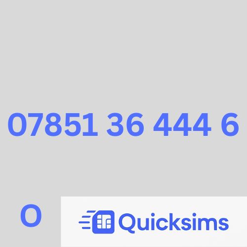 O2 sim card with VIP Memorable Mobile Number 07851 36 444 6 with zero credit which once topped up can be ported to other providers