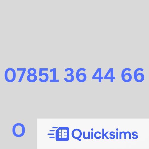 O2 sim card with VIP Memorable Mobile Number 07851 36 44 66 with zero credit which once topped up can be ported to other providers