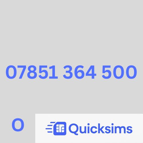 O2 sim card with VIP Memorable Mobile Number 07851 364 500 with zero credit which once topped up can be ported to other providers