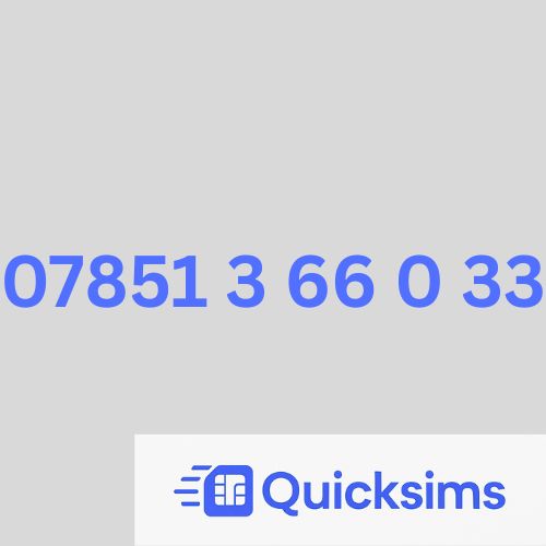 O2 sim card with VIP Memorable Mobile Number  07851 3 66 0 33 with zero credit which once topped up can be ported to other providers