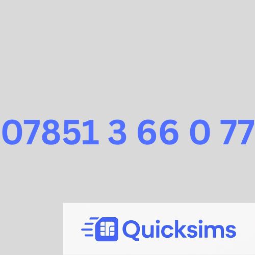 O2 sim card with VIP Memorable Mobile Number  07851 3 66 0 77 with zero credit which once topped up can be ported to other providers