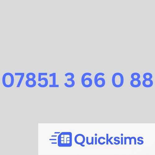 O2 sim card with VIP Memorable Mobile Number  07851 3 66 0 88 with zero credit which once topped up can be ported to other providers