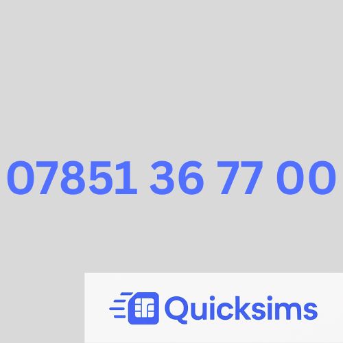 O2 sim card with VIP Memorable Mobile Number  07851 36 77 00 with zero credit which once topped up can be ported to other providers