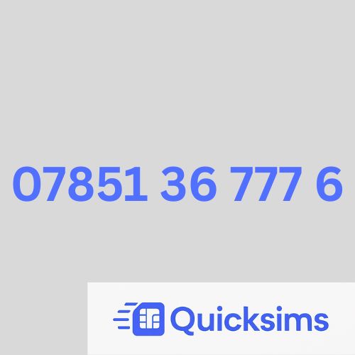 O2 sim card with VIP Memorable Mobile Number  07851 36 777 6 with zero credit which once topped up can be ported to other providers