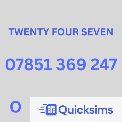 O2 sim card with VIP Memorable Mobile Number 07851 369 247 TWENTY FOUR SEVEN with zero credit which once topped up can be ported to other providers