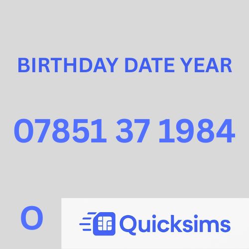 O2 sim card with VIP Memorable Mobile Number 07851 37 1984 BIRTHDAY DATE YEAR with zero credit which once topped up can be ported to other providers