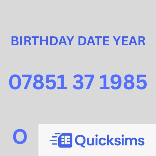 O2 sim card with VIP Memorable Mobile Number 07851 37 1985 BIRTHDAY DATE YEAR with zero credit which once topped up can be ported to other providers