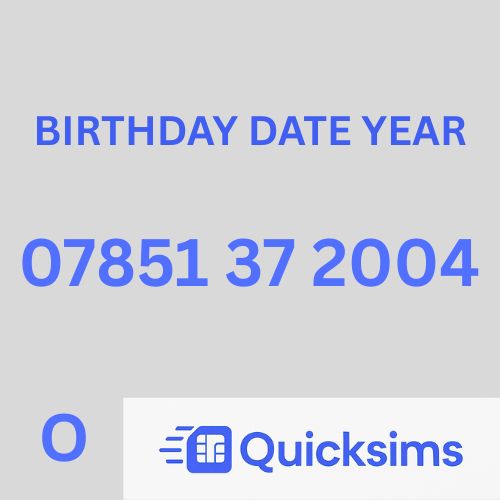 O2 sim card with VIP Memorable Mobile Number 07851 37 2004 BIRTHDAY DATE YEAR with zero credit which once topped up can be ported to other providers
