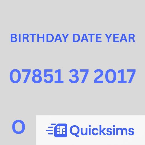 O2 sim card with VIP Memorable Mobile Number 07851 37 2017 BIRTHDAY DATE YEAR with zero credit which once topped up can be ported to other providers