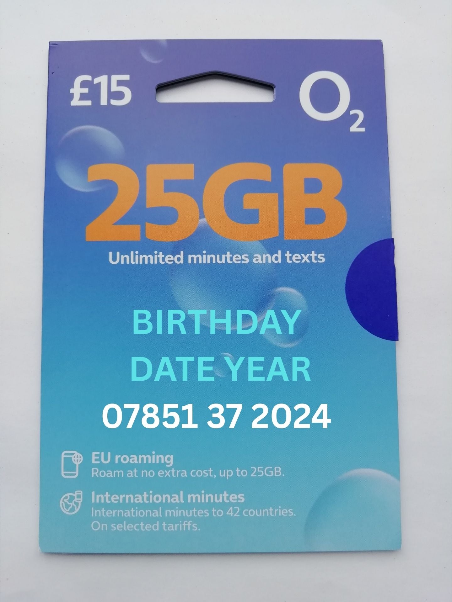 O2 sim card with VIP Memorable Mobile Number 07851 37 2024 BIRTHDAY DATE YEAR with zero credit which once topped up can be ported to other providers