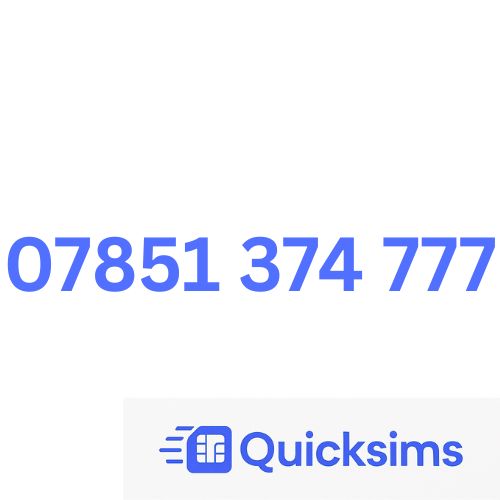 O2 sim card with VIP Memorable Mobile Number 07851 374 777 with zero credit which once topped up can be ported to other providers