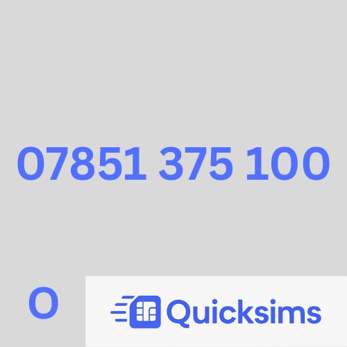 O2 sim card with VIP Memorable Mobile Number 07851 375 100 with zero credit which once topped up can be ported to other providers