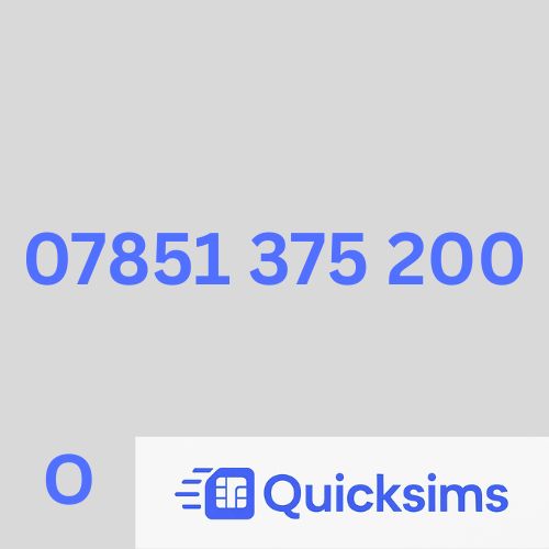 O2 sim card with VIP Memorable Mobile Number 07851 375 200 with zero credit which once topped up can be ported to other providers
