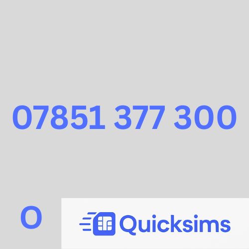 O2 sim card with VIP Memorable Mobile Number 07851 377 300 with zero credit which once topped up can be ported to other providers