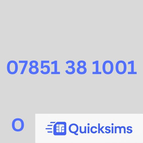 O2 sim card with VIP Memorable Mobile Number 07851 38 1001 with zero credit which once topped up can be ported to other providers