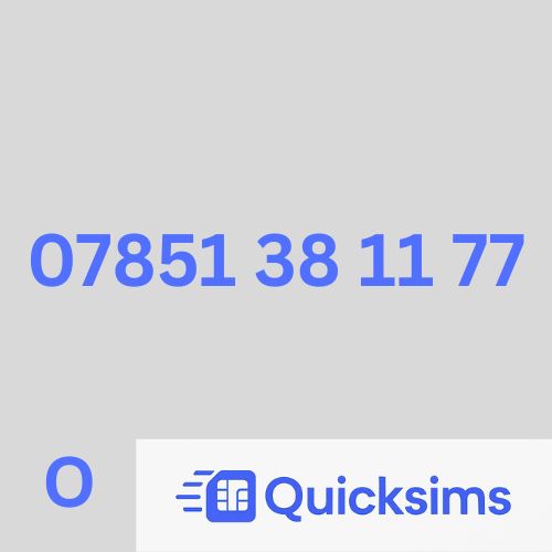 O2 sim card with VIP Memorable Mobile Number 07851 38 11 77 with zero credit which once topped up can be ported to other providers